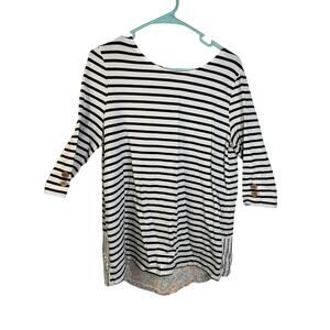 Matilda Jane knit blouse top tunic length women's medium white black stripe